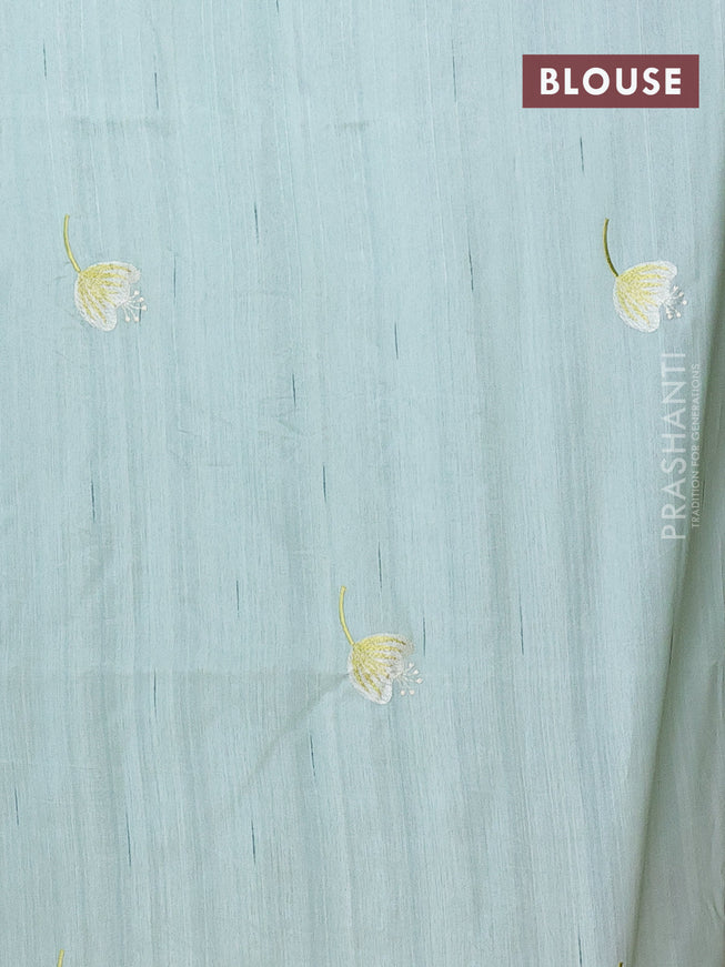 Semi raw silk saree pastel green with embroidery work buttas and floral design embroidery work border