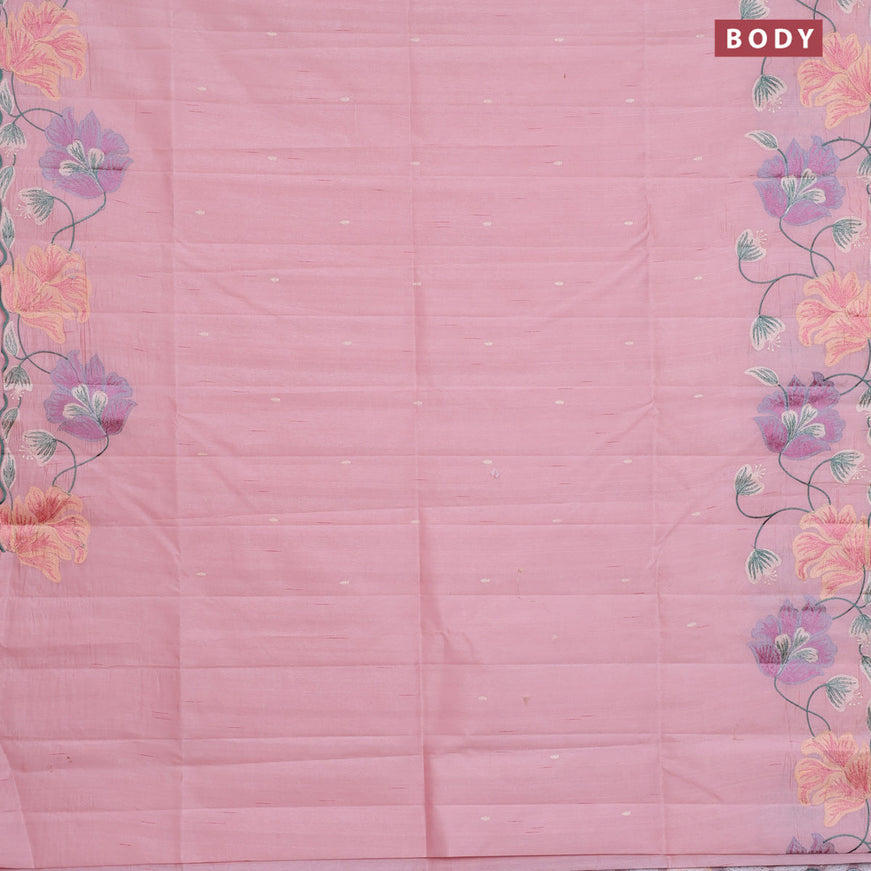 Semi raw silk saree mild peach pink with embroidery work buttas and floral design embroidery work border