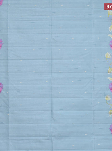 Semi raw silk saree pastel blue with embroidery work buttas and floral design embroidery work border