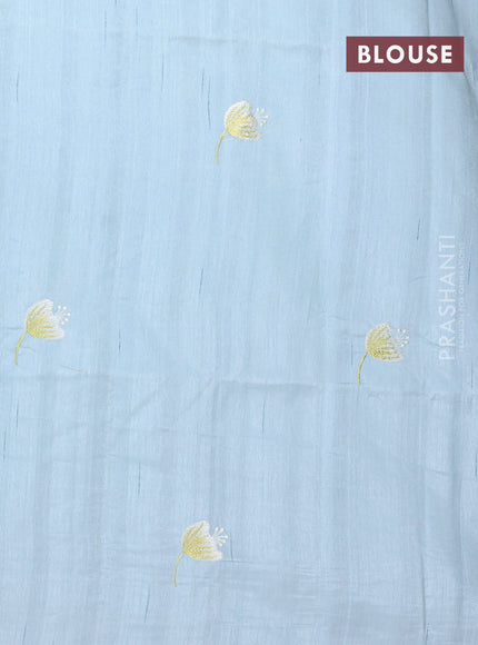 Semi raw silk saree pastel blue with embroidery work buttas and floral design embroidery work border