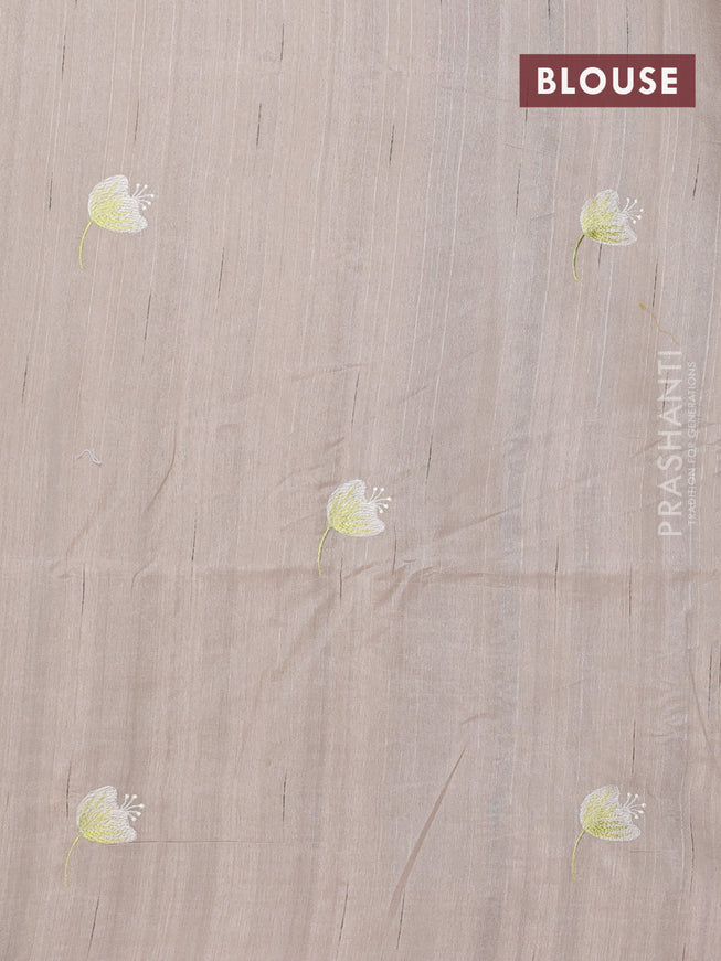 Semi raw silk saree beige with embroidery work buttas and floral design embroidery work border