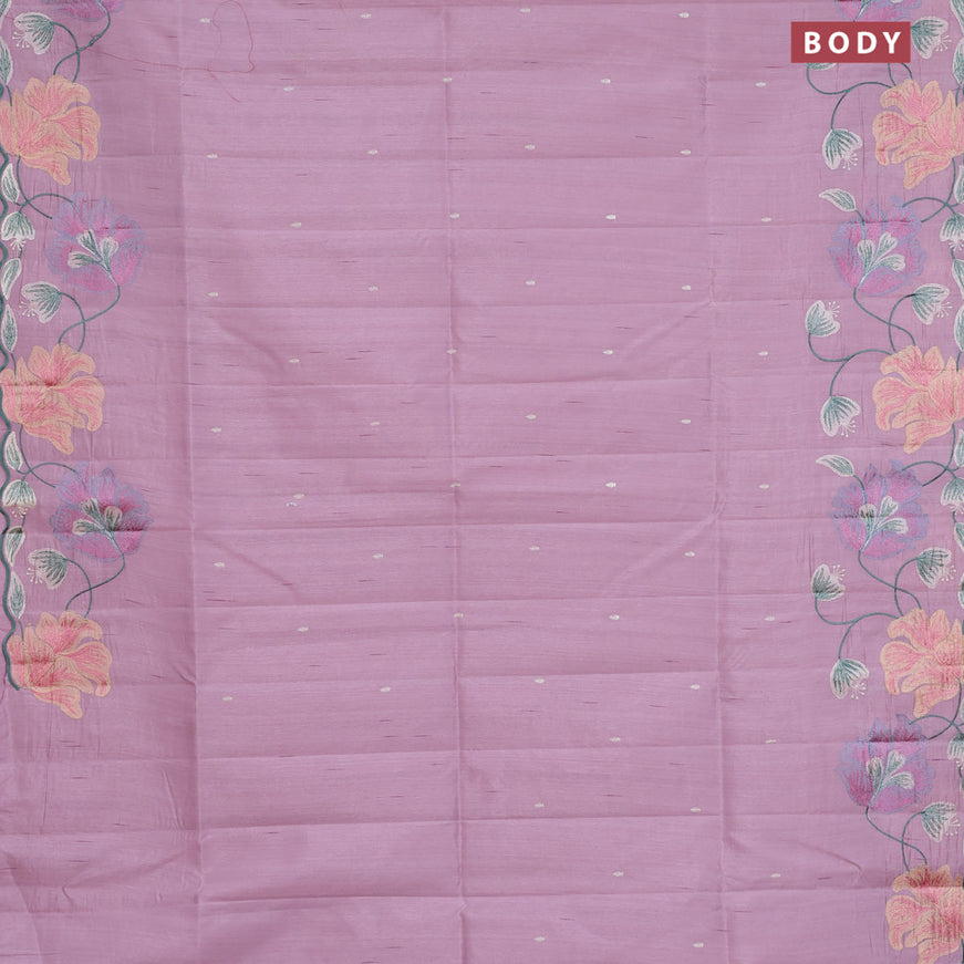 Semi raw silk saree paste lpink with embroidery work buttas and floral design embroidery work border