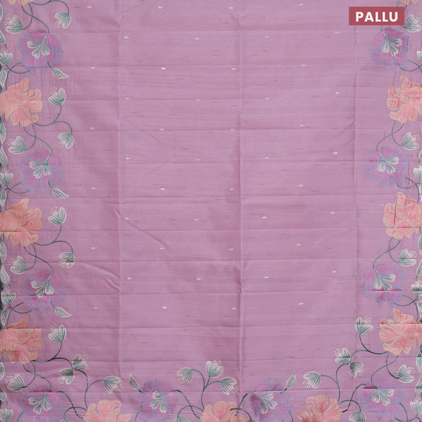 Semi raw silk saree paste lpink with embroidery work buttas and floral design embroidery work border