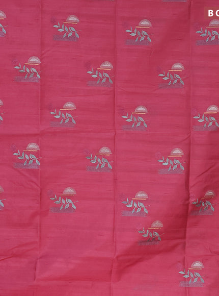 Semi raw silk saree peach pink with embroidery work buttas in borderless style