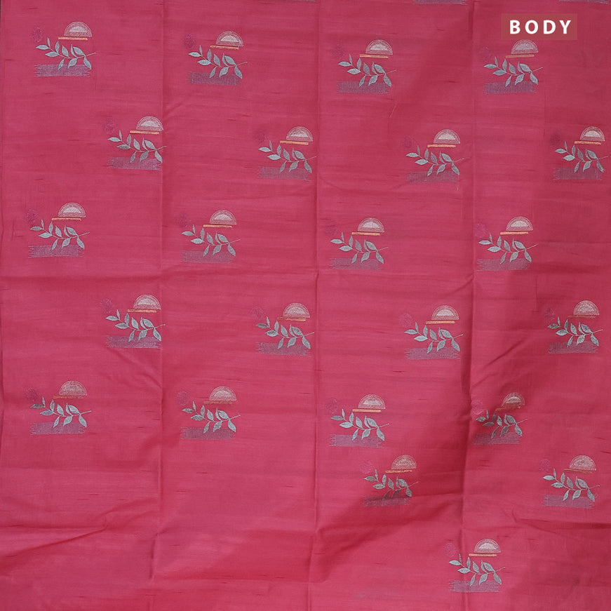 Semi raw silk saree peach pink with embroidery work buttas in borderless style