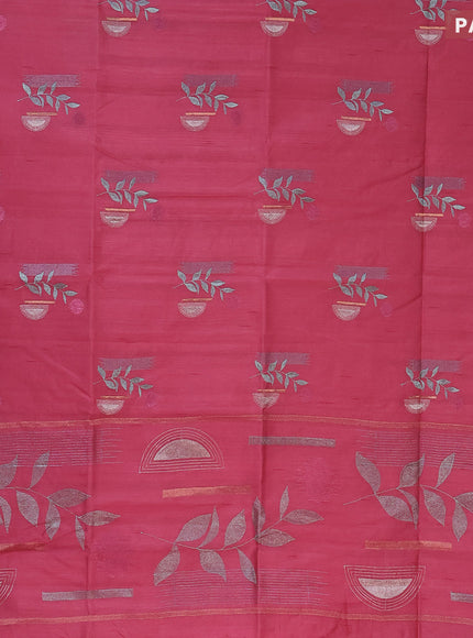 Semi raw silk saree peach pink with embroidery work buttas in borderless style