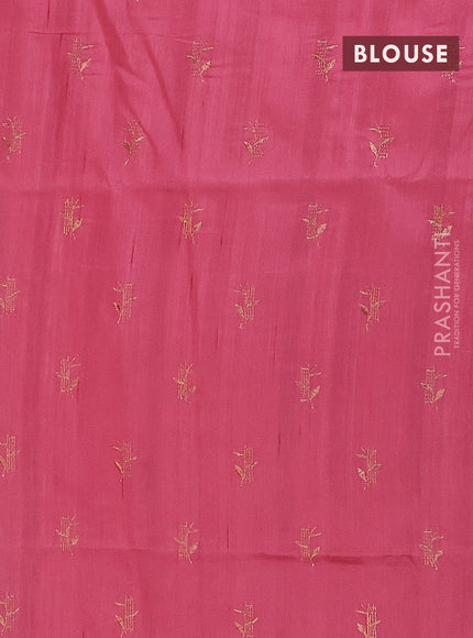 Semi raw silk saree peach pink with embroidery work buttas in borderless style