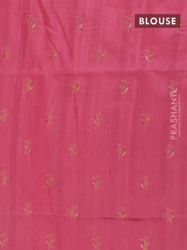 Semi raw silk saree peach pink with embroidery work buttas in borderless style