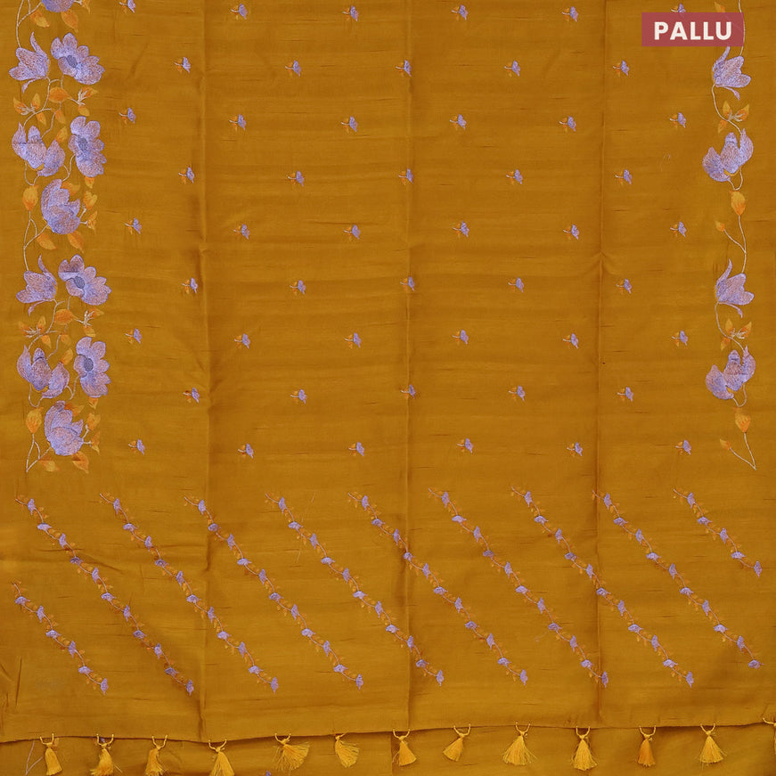 Semi raw silk saree mustard yellow with embroidery work buttas and floral embroidery work border