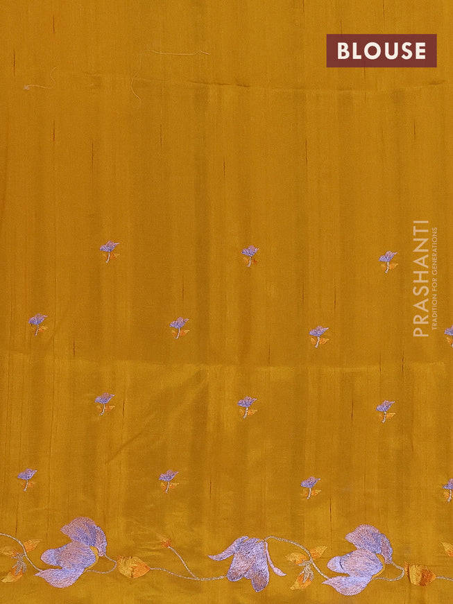 Semi raw silk saree mustard yellow with embroidery work buttas and floral embroidery work border