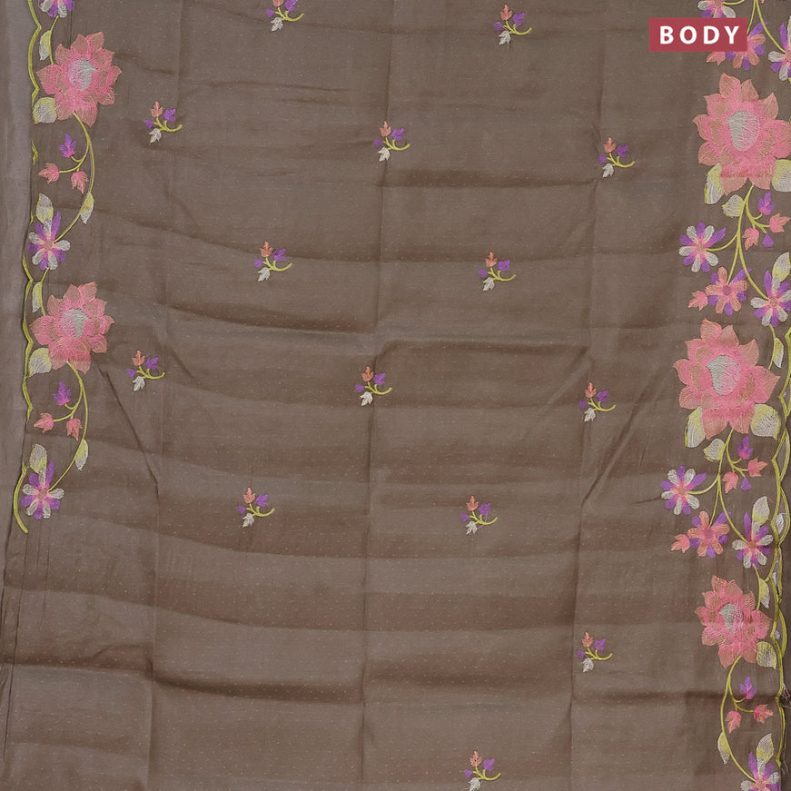 Semi raw silk saree grey shade with embroidery work buttas and floral embroidery work border