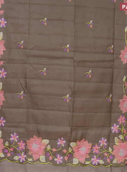 Semi raw silk saree grey shade with embroidery work buttas and floral embroidery work border