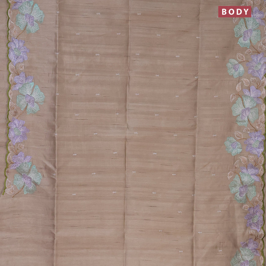 Semi raw silk saree beige with embroidery work buttas and floral embroidery work border