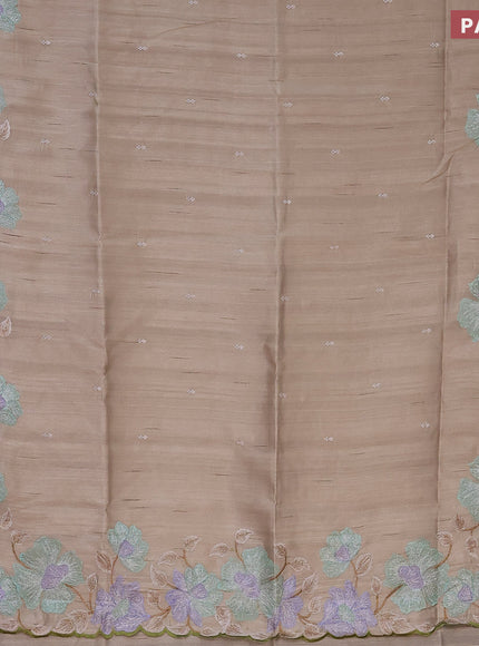 Semi raw silk saree beige with embroidery work buttas and floral embroidery work border