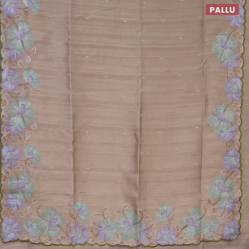 Semi raw silk saree beige with embroidery work buttas and floral embroidery work border