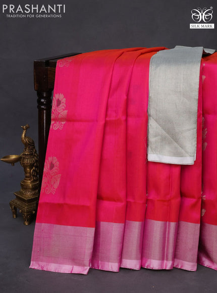 Pure uppada silk saree dual shade of pink and light pink with thread & silver zari woven buttas and silver zari woven border