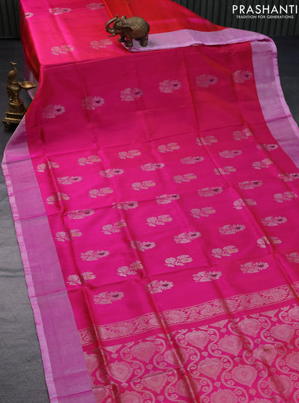 Pure uppada silk saree dual shade of pink and light pink with thread & silver zari woven buttas and silver zari woven border