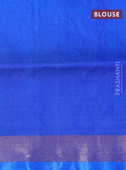 Pure uppada silk saree dual shade of greenish blue and blue with silver & gold zari woven buttas and long floral design zari woven border