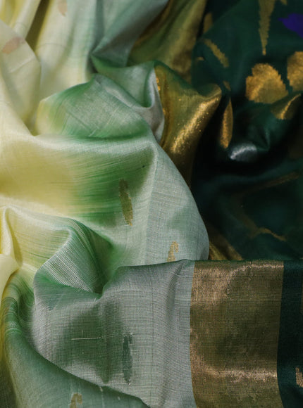 Pure uppada silk saree cream and green with silver & gold zari woven paisley buttas and zari woven border