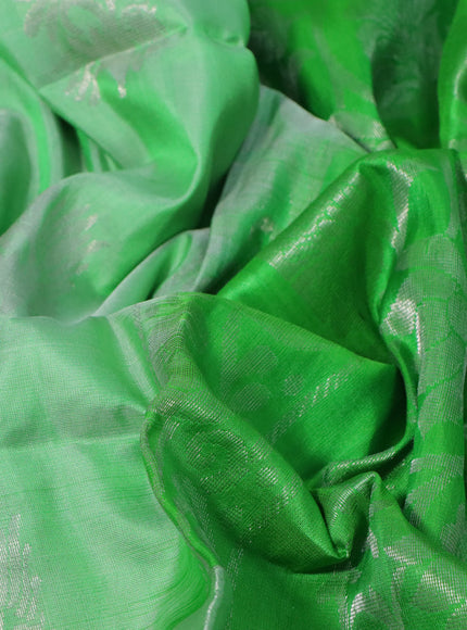 Pure uppada silk saree green with silver zari woven buttas and long silver zari woven border