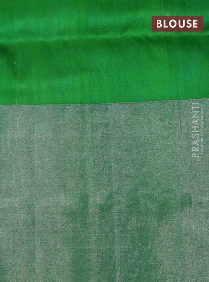 Pure uppada silk saree cs blue and parrot green with silver zari woven buttas and long silver zari woven border