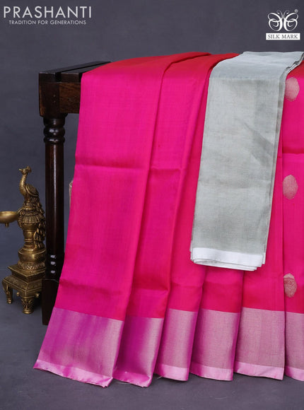 Pure uppada silk saree pink and light pink with silver zari woven coin buttas and silver zari woven border