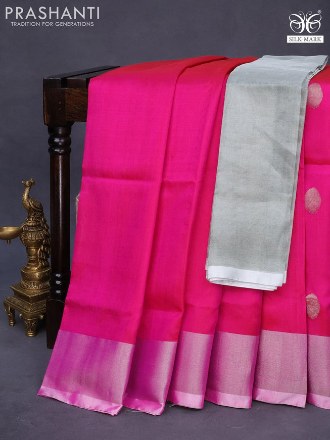 Pure uppada silk saree pink and light pink with silver zari woven coin buttas and silver zari woven border