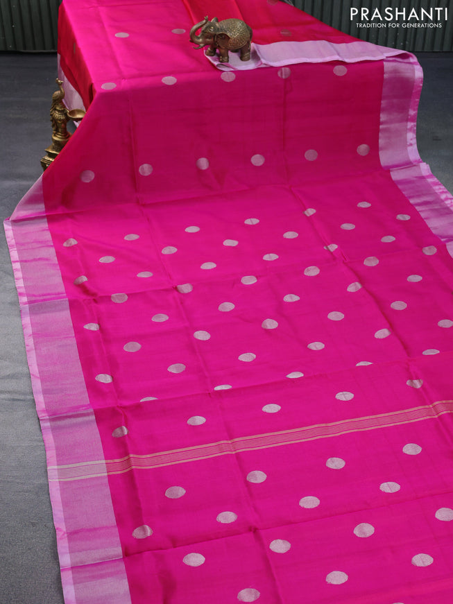 Pure uppada silk saree pink and light pink with silver zari woven coin buttas and silver zari woven border