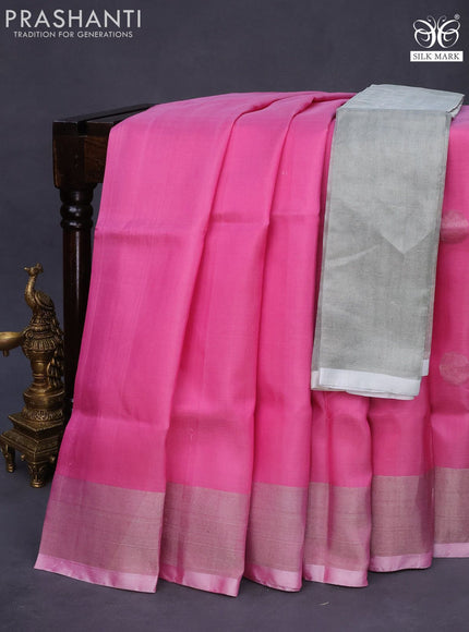 Pure uppada silk saree pink with silver zari woven coin buttas and silver zari woven border