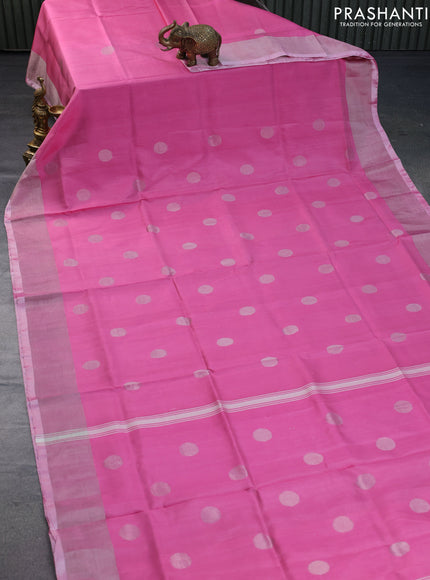 Pure uppada silk saree pink with silver zari woven coin buttas and silver zari woven border