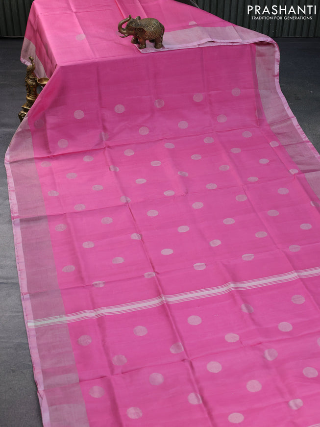 Pure uppada silk saree pink with silver zari woven coin buttas and silver zari woven border