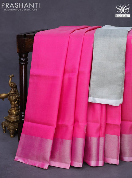 Pure uppada silk saree pink and light pink with silver zari woven coin buttas and silver zari woven border