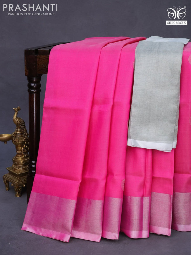 Pure uppada silk saree pink and light pink with silver zari woven coin buttas and silver zari woven border