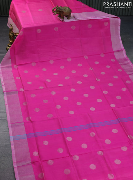 Pure uppada silk saree pink and light pink with silver zari woven coin buttas and silver zari woven border