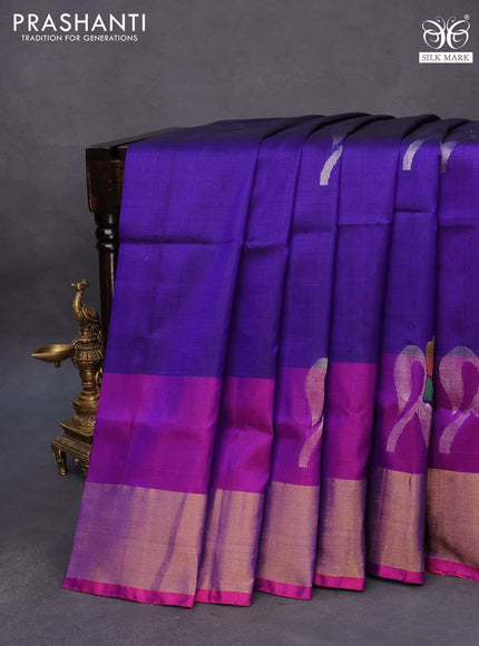 Pure uppada silk saree blue and pink with floral jamdhani buttas and zari woven border