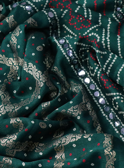 Semi georgette saree dark green with allover bandhani prints and mirror work printed border