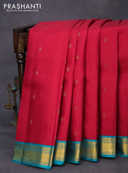 Pure kanchipuram silk saree pink and teal blue with zari woven buttas and zari woven korvai border