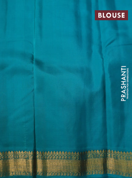 Pure kanchipuram silk saree pink and teal blue with zari woven buttas and zari woven korvai border