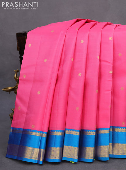 Pure kanchipuram silk saree pink and cs blue with zari woven buttas and rettapet zari woven border