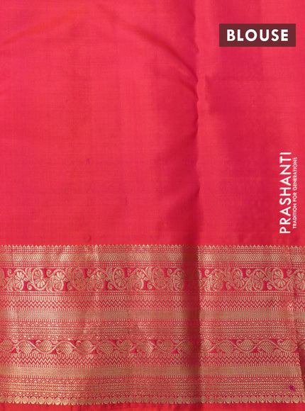 Pure kanchipuram silk saree dark mustard and dual shade of pinkish orange with zari woven box type buttas and zari woven border