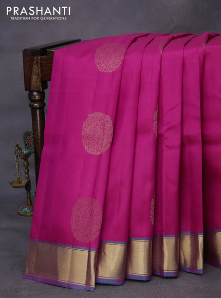 Pure kanchipuram silk saree pink and dual shade of blue with annam zari woven buttas and zari woven border