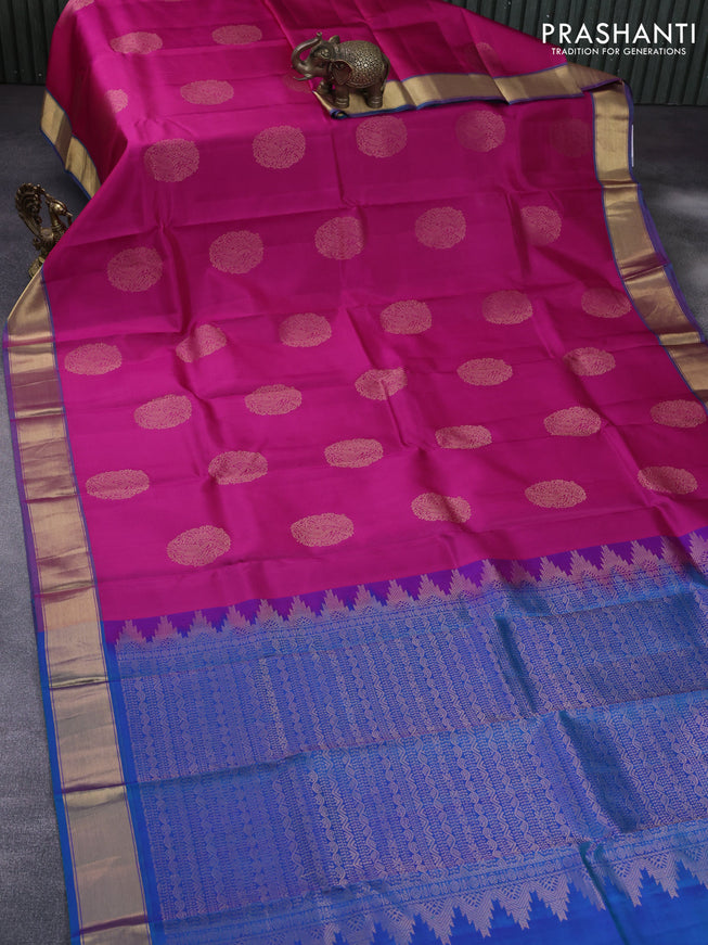 Pure kanchipuram silk saree pink and dual shade of blue with annam zari woven buttas and zari woven border