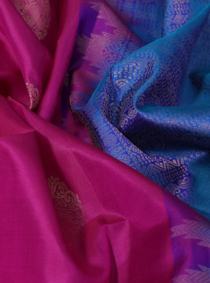 Pure kanchipuram silk saree pink and dual shade of blue with annam zari woven buttas and zari woven border