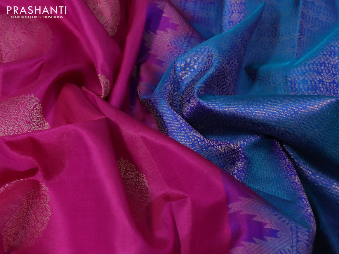 Pure kanchipuram silk saree pink and dual shade of blue with annam zari woven buttas and zari woven border