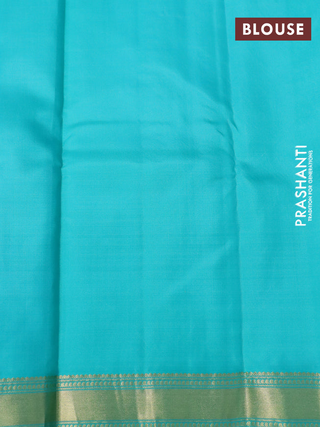 Pure kanchipuram silk saree dark blue and teal green with zari woven buttas and zari woven border