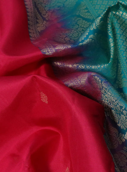 Pure kanchipuram silk saree pink and teal blue with zari woven buttas and zari woven butta border