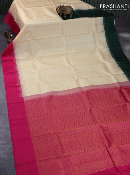 Pure kanchipuram silk saree cream with zari woven buttas and ganga jamuna border