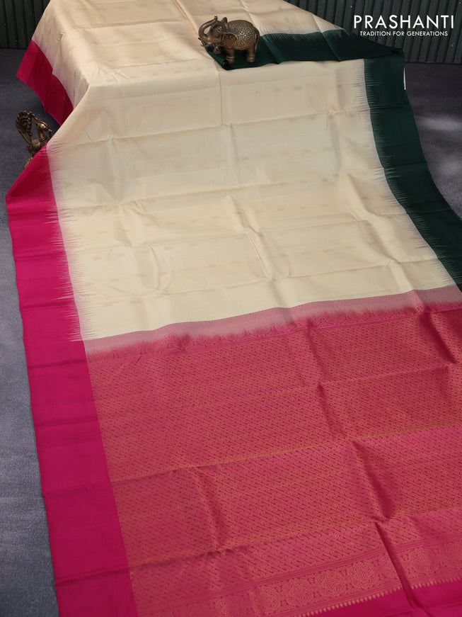 Pure kanchipuram silk saree cream with zari woven buttas and ganga jamuna border