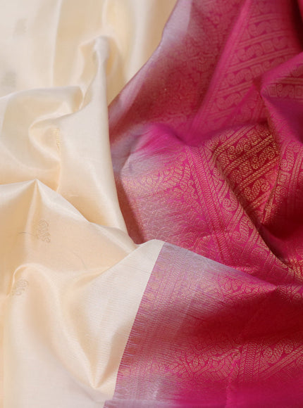 Pure kanchipuram silk saree cream with zari woven buttas and ganga jamuna border