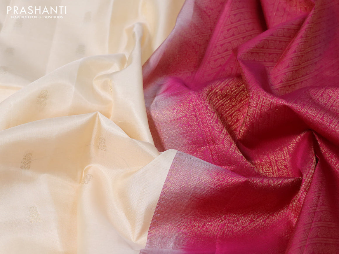 Pure kanchipuram silk saree cream with zari woven buttas and ganga jamuna border